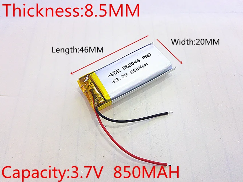 

3.7V 850mAh 852046 Lithium Polymer Li-Po li ion Rechargeable Battery cells For Mp3 MP4 MP5 GPS mobile