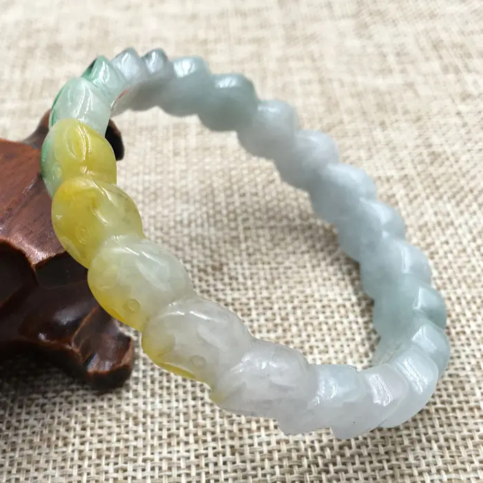 

58mm Vintage Hand-carved Chinese Coin Green Jadeite Jade Bracelet Bangle 1223