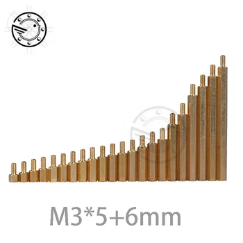 

100pcs M3 Male 6mm x M3 Female 5mm Brass Standoff Spacer M3 5+6 Copper Hexagonal Stud Spacer Hollow Pillars