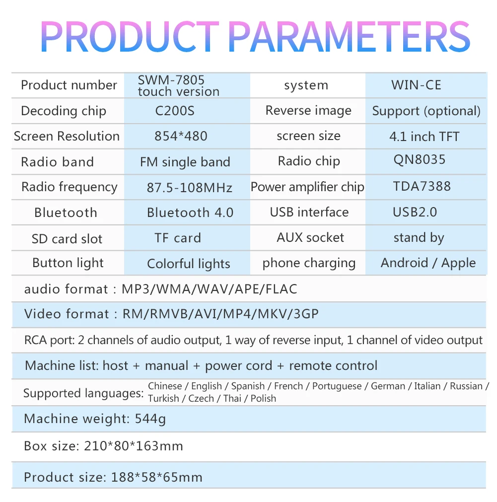 1Din 4,1 дюймов Bluetooth 4,0 Автомагнитола HD сенсорный экран MP5 стерео аудио MP3 музыкальный плеер авторадио FM Aux Поддержка заднего вида