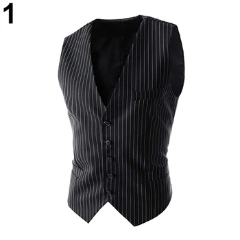 

Men's Fashion Formal Business Casual Stripe Single-breasted Slim Waistcoat Suit