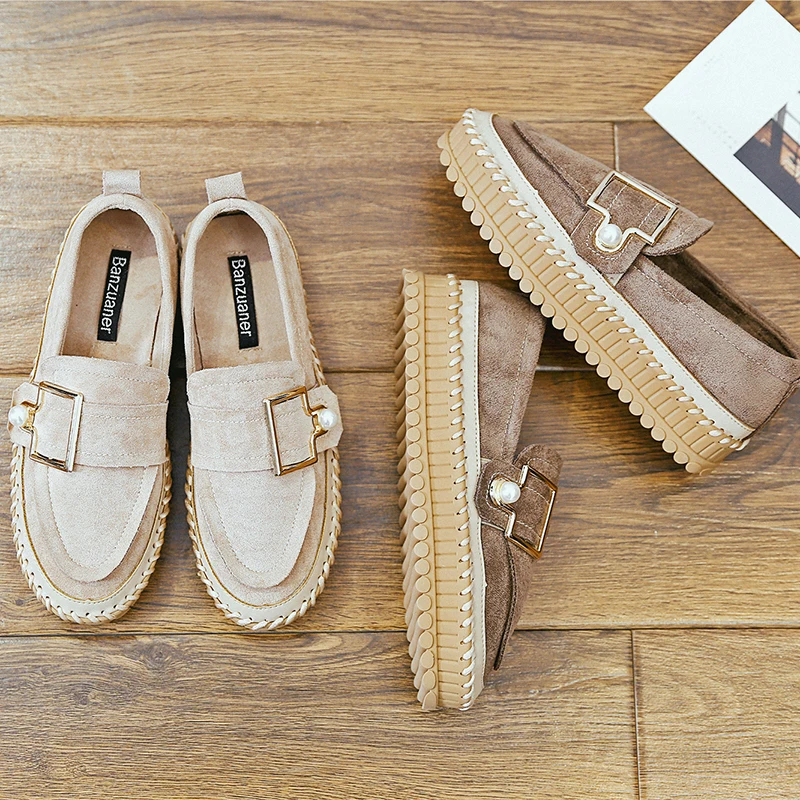 

2019 spring new buckle single shoes female flat bottom cake retro small shoes casual lazy shoes