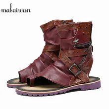 Mabaiwan/мужские сандалии в стиле панк; Летние кожаные ботильоны-гладиаторы; тапочки с пряжкой; Повседневная пляжная обувь; Мужская обувь ручной работы на плоской подошве; большие размеры
