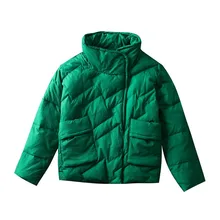 Зимнее белое пуховое пальто, утолщенная теплая куртка с высоким воротником, Женская однотонная Свободная верхняя одежда на молнии с карманами, Casacos H92