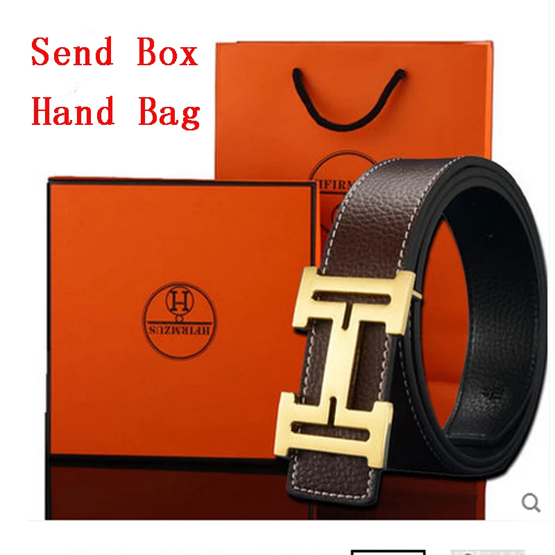 luxury brand belt Fashion High Quality Cowskin Genuine Leather Belt for Men and Women Waist Belts Wtih Gold Silver H Buckle Box
