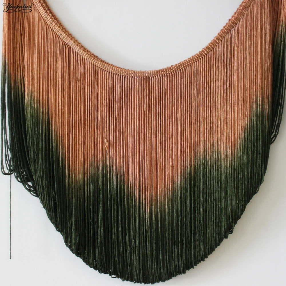10 Yds Latin Fringe Tassel Dip Dye Ombre Soft Rayon Latin Macrame Dance Dress Trimming Samba Skirt Tassel Brown/Green 25cm