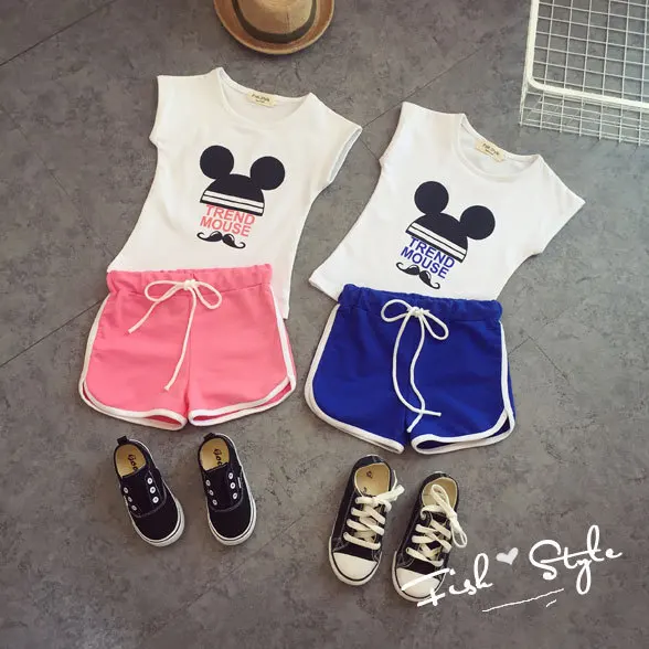

New Summer Fashion Children Boys Girls Sport Style Cartoon Short Sleeved T-Shirt+ Short Pants 2pcs Clothing Sets