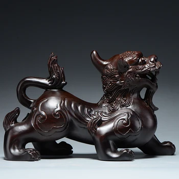 

Black sandalwood carving PIPA piece solid wood carving home hall office Piqiu Lucky. Jucai Town House Piqiu
