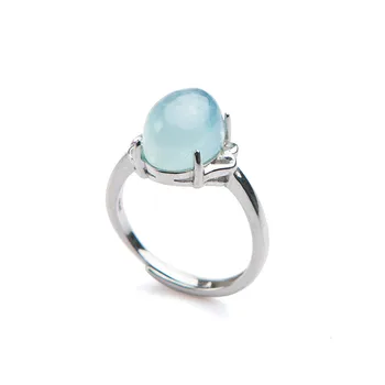 

Women Lady Fashion Party Wedding Rings Adjustable Size Genuine Blue Aqua marine Natural Stone Ring