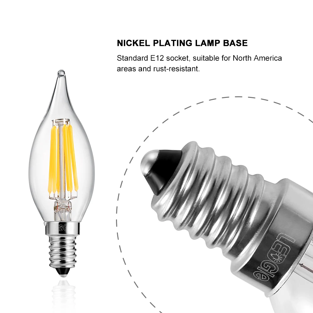 Ledgle 6 Вт LED Лампочки затемнения E12 светодиодные лампы накаливания свечах для