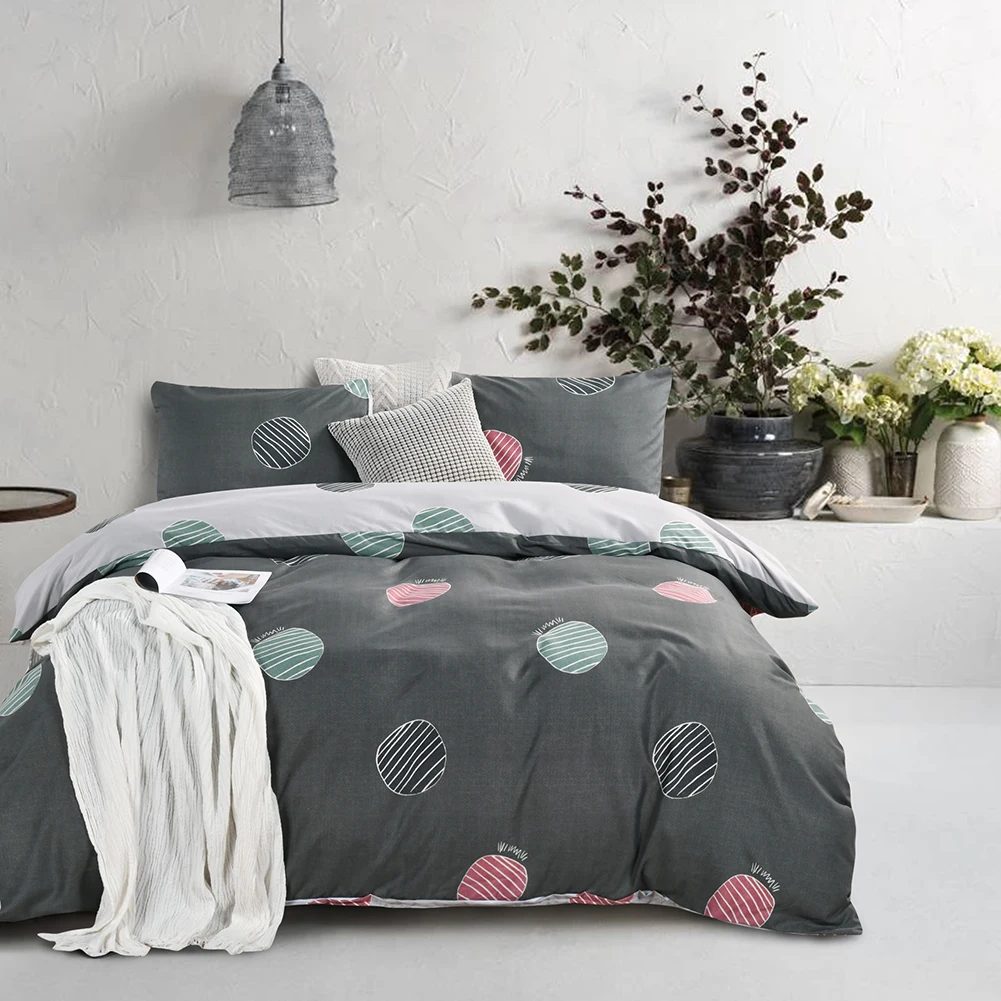 

WINLIFE Grey Bedding Set with Endless Printed Geometric Duvet Cover Set 3 Pcs