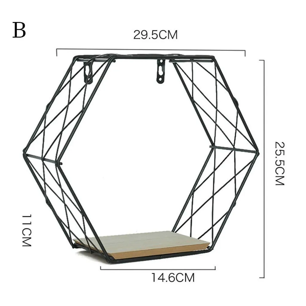 Железная шестиугольная сетка настенная полка комбинированная подвесная геометрическая фигура украшение Скандинавское украшение домашняя полка для хранения на стене 12 июня - Цвет: B 29x25cm