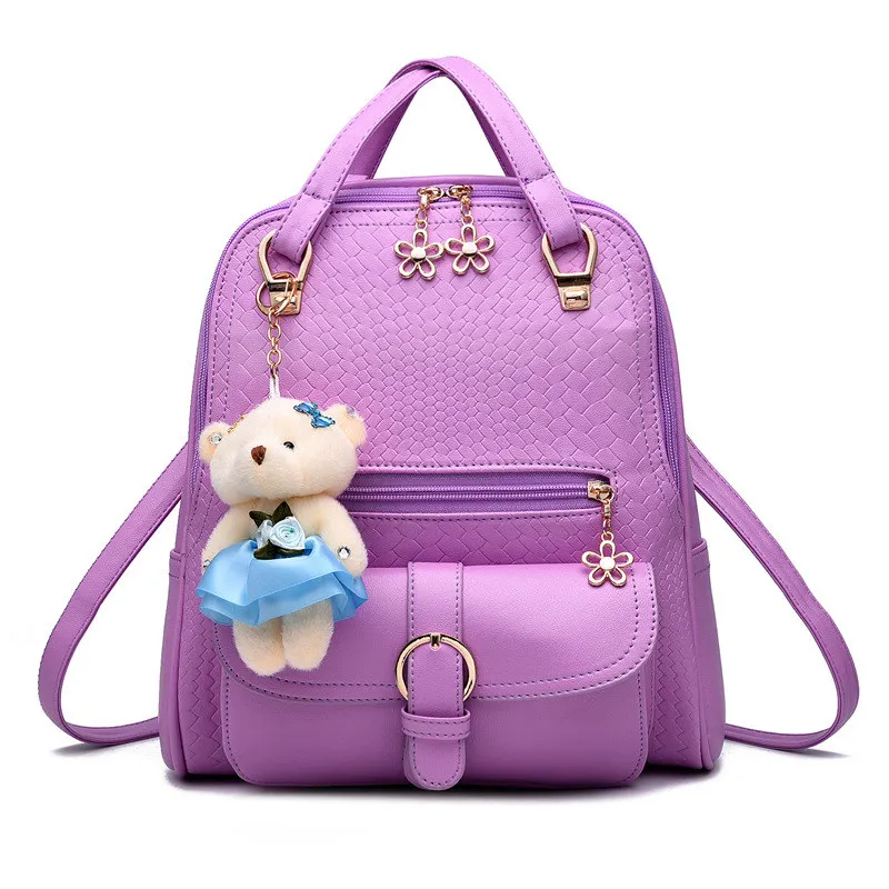 Elegant Purple PU Casual Schoolbag Women's Backpacks Adjustable Straps