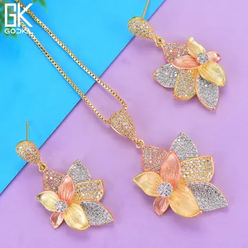 

GODKI Luxury Flower Necklace Earring SetsCubic Zircon Crystal CZ Jewelry Set For Women Wedding Indian Dubai Bridal Jewelry Sets
