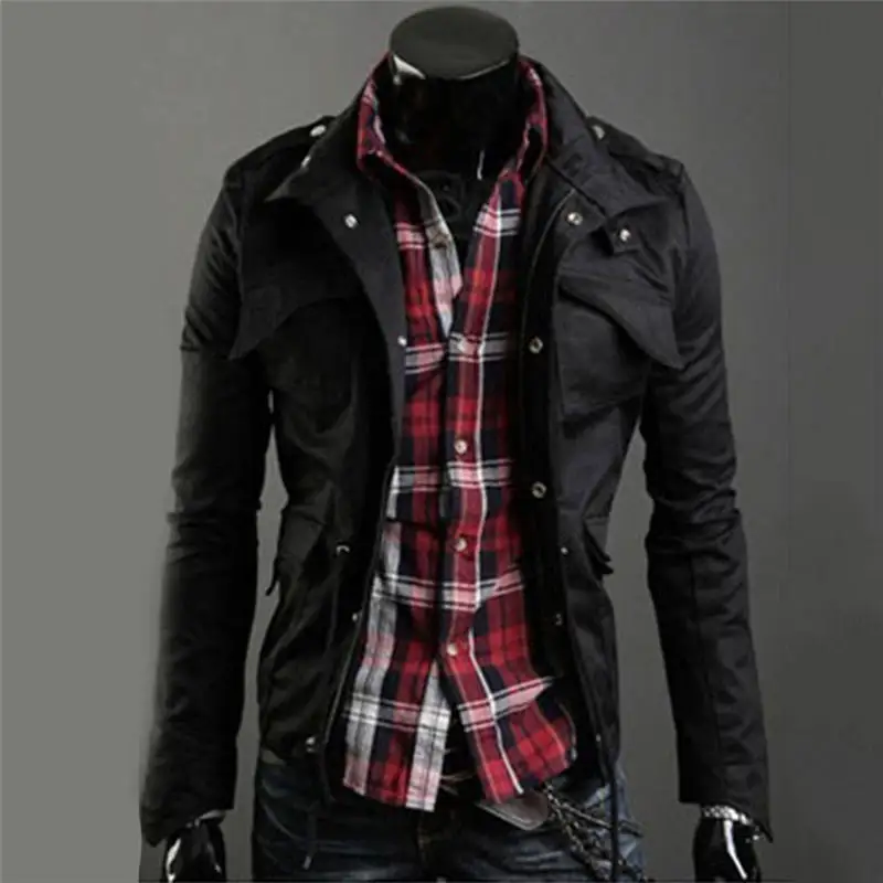 Mens Coat Military Jacket Retro Classic Zip Button Style