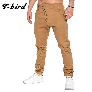 

T-Bird Pants Men Brand Joggers Hip Hop Sweatpants Pantalon Hombre Fashion Streetwear Trousers Men Button Decoration Men Pants
