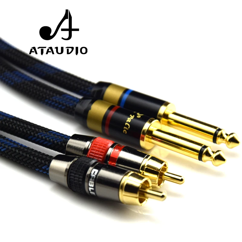 ATAUDIO 1 пара Hi Fi 6 35 мм в RCA кабель высокое качество 4N OFC двойной штекер Двойной