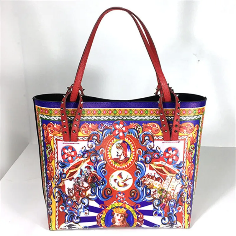 5 Célèbre Main Imprimé Italie Fourre tout Ethnique Marque 2 3 À Sicile En Designer Siciliennes Bandoulière 4 Sac Shopper Style Prestige Grands Cuir Femmes Sacs 1 SFROqRw