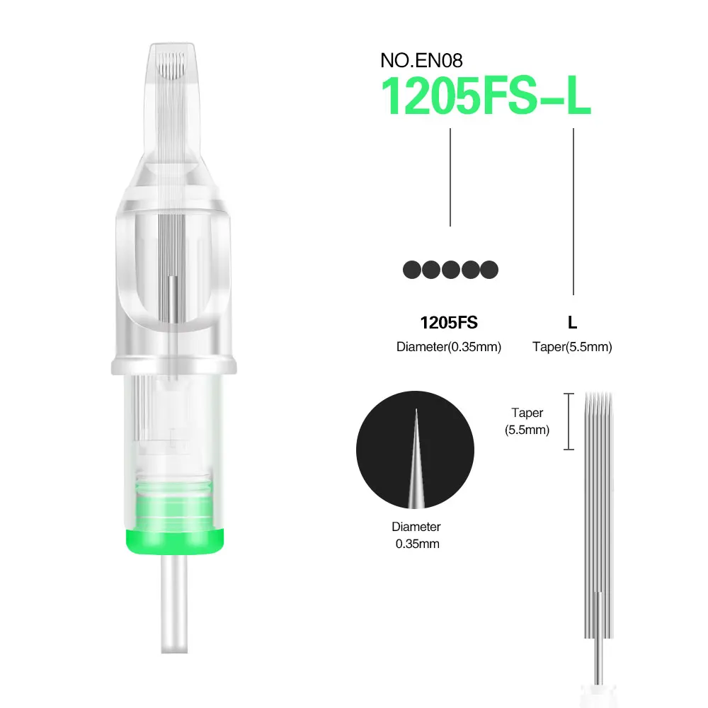 Клеймо 20 шт. картридж иглы одноразовые Перманентный макияж пирсинг иглы татуировки тела и искусства EN08-FS - Габаритные размеры: EN08-1205FS-L