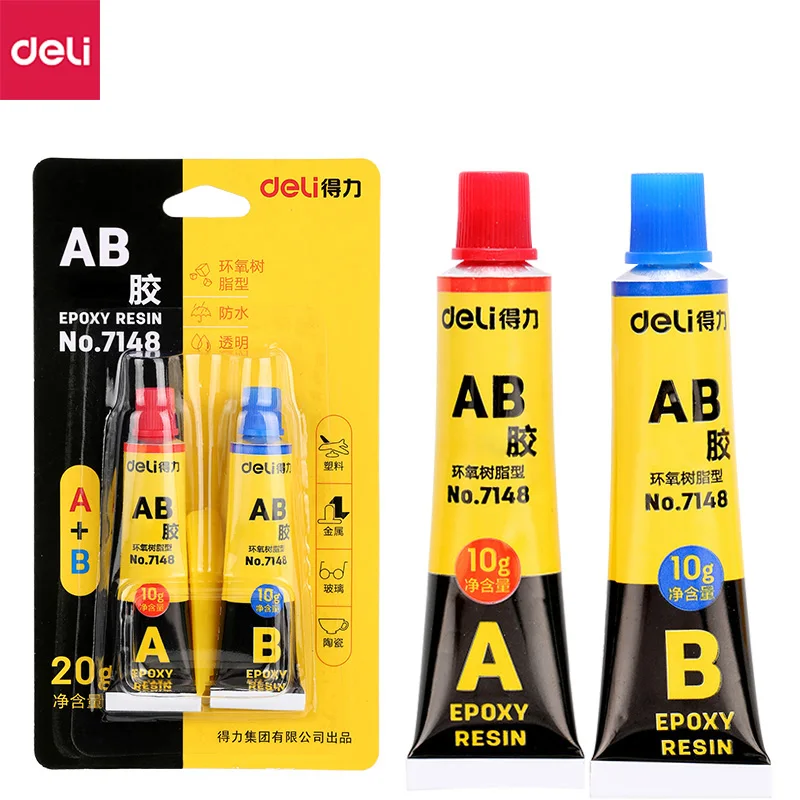 

Deli 7148# 10g epoxy resin AB glue transparent strong plastic metal mold glue A+B 20g high viscosity universal glue