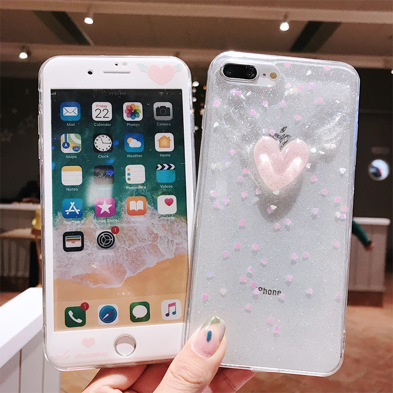 Для iPhone XS max/XR 3D чехол с крыльями ангела и наклейка на экран из закаленного стекла для iPhone X XS 8 7 Plus 6 6splus Русалка Любовь