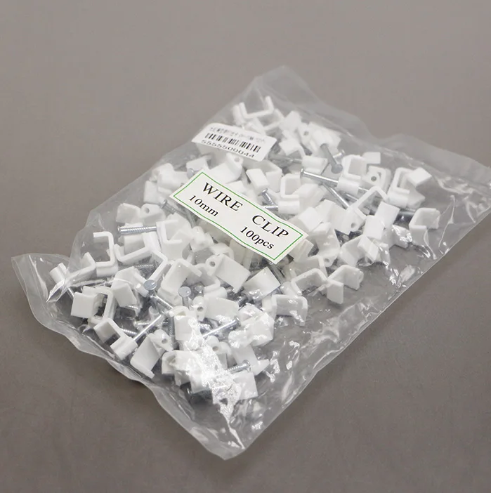 (100pcs) 10MM Flat Nail Clip White Square Wall Hanging Screw Clipsin