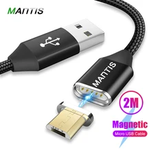 Магнитный Micro USB кабель MANTIS, зарядное устройство, светодиодный, 2 А, магнит, 1 м, 2 м, USB, Android, кабель для передачи данных, для Xiaomi, кабели для мобильных телефонов