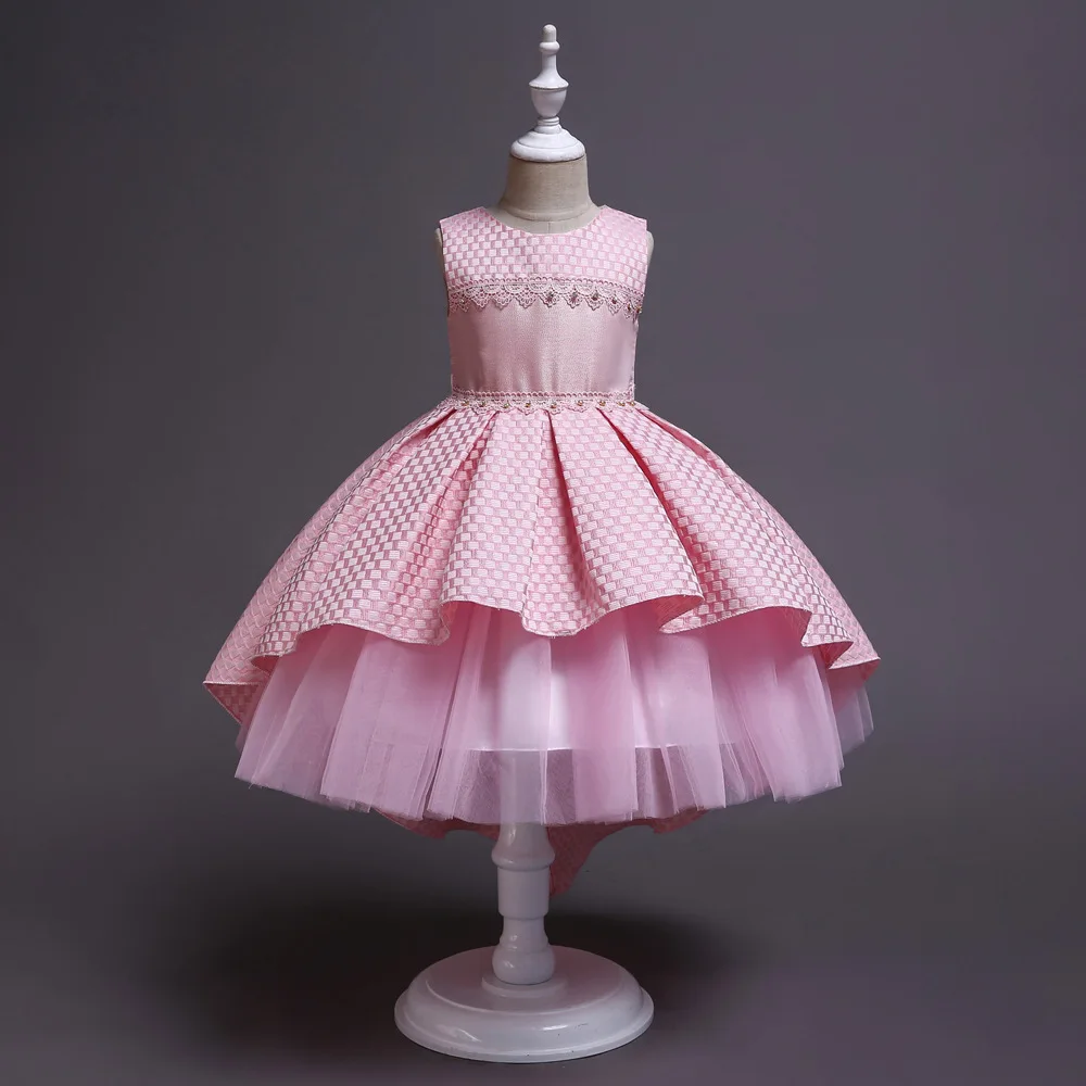 

Plaid Trailing Girls Summer Dress Baby Dress Party Sleeveless Big Bow Princess Catwalk Wedding Girls Birthday Party Dress WG3889