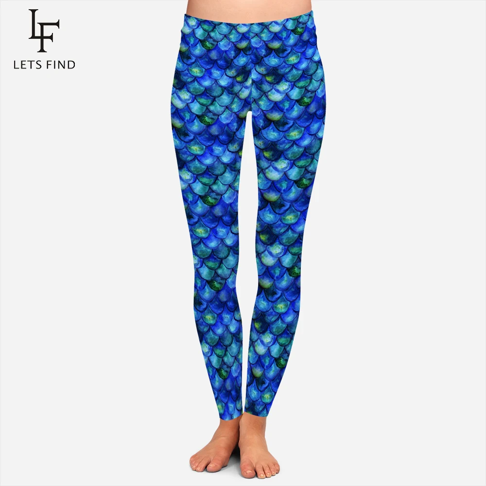 

2019 New Blue Fish Scale 3d Printed Leggings Women Sexy Streetwear Pants Famle Plus Szie Warm Leggings High Quality