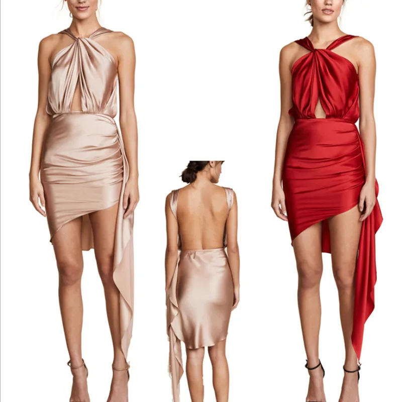 women strapless backless halter satin dress 1_