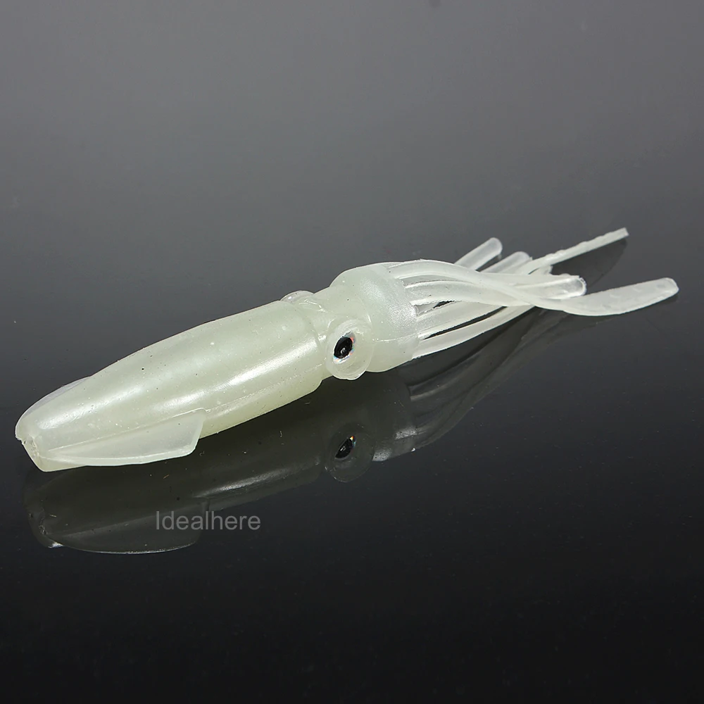 10Pcs 4.3 inch B2 Fishing Soft Plastic Octopus Squid Bodies Luminous Light Green Lures Skirt Luminous Lures Baits