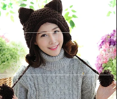 Handmade Crochet Beanie Hat With Cat/Fox Ears - Winter Knit Ear Flap Hat For Women & Girls, Acrylic, Stretchy Fit - View #9