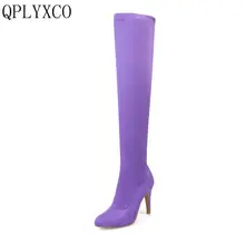 QPLYXCO/распродажа; Новинка; большие размеры 32-48; зимние теплые высокие сапоги; модная обувь; женские ботфорты; эластичные сапоги на тонком высоком каблуке; k03