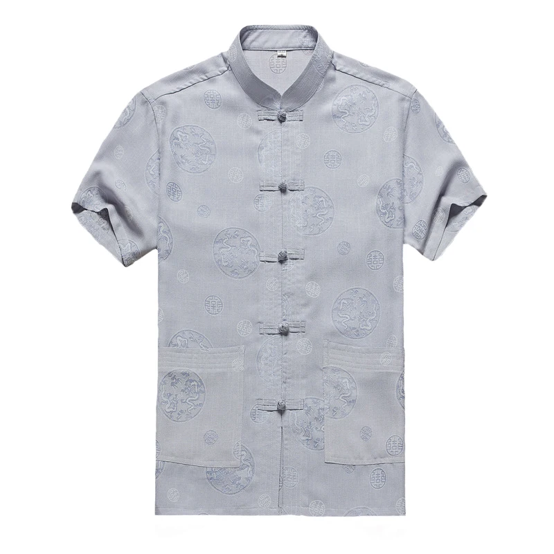 

Summer Men Cotton Linen Short Sleeve Shirt Chinese Traditional Mandarin Collar Tang Top Casual Tai Chi Kung Fu Tops M-4XL