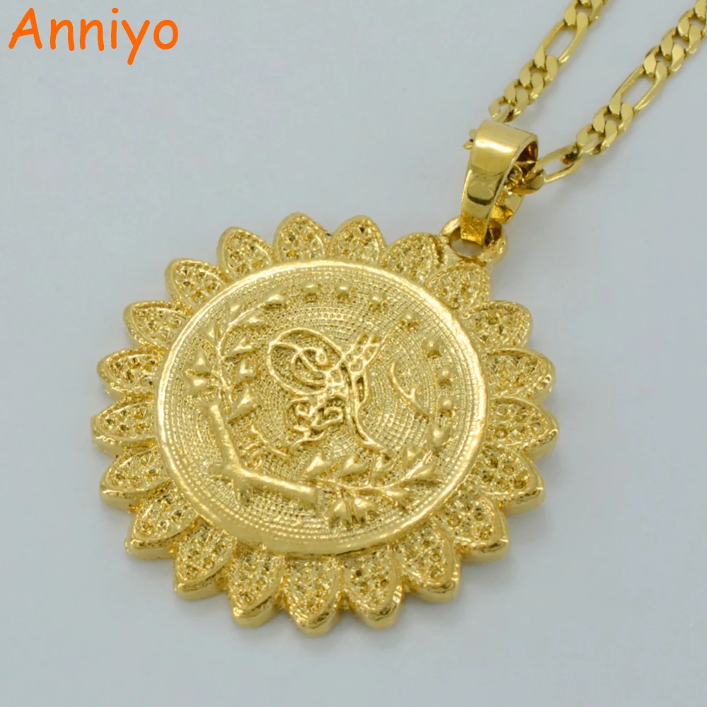 

Anniyo Turkish Coin Necklace for Women/Me Gold Color Arab Jewelry Turks Model #044506