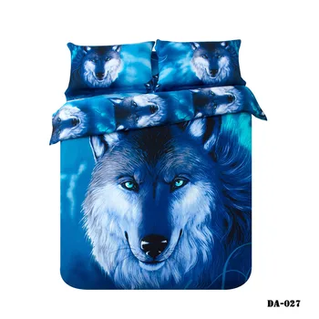 

(3-7 piece) 100% Organic Cotton 3d wolf print bed sheets California king bedding set blue animal wolf bed linen fitted sheet set