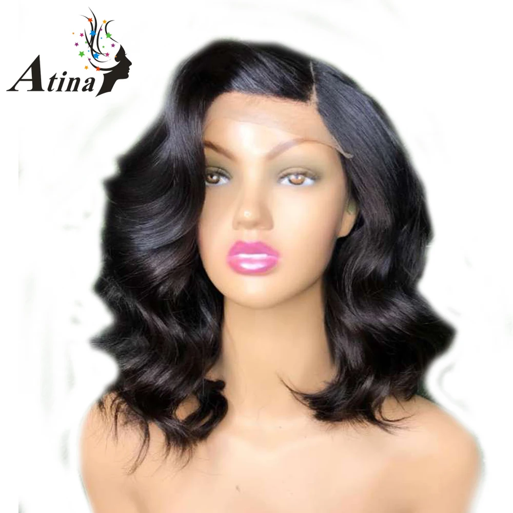 

13X6 Deep Part Wavy Lace Front Human Hair Wig 180%Density Short Cut Brazilian Remy Hair Bob Wig Pre plucked With Baby Hair Atina