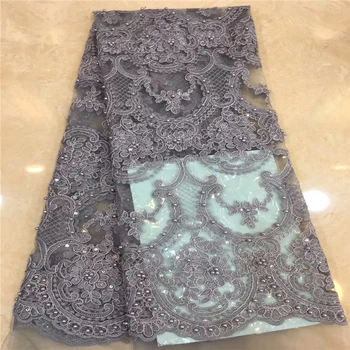 

VILLIEA High Quality Tulle Lace Grey Color African Lace Fabric With Sequins Beads African French Wedding Lace Fabric For 5yards