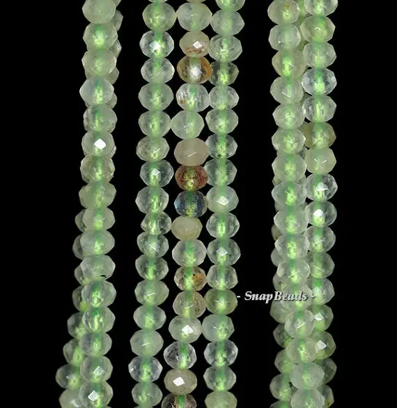 

4x3mm Moss Pond Prehnite Gemstone Green Faceted Rondelle 4x3mm Loose Beads 16 inch Full Strand (90142390-343)