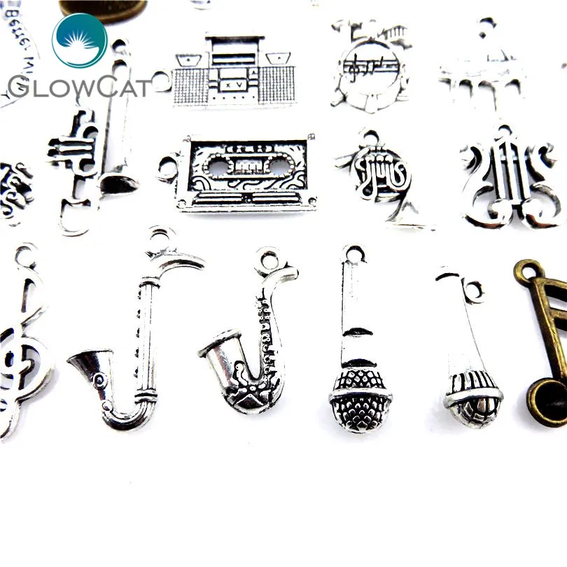 1 упаковка, винтажные бронзовые/серебряные подвески, музыкальная нота, труба, саксофон, микрофон, подвески, подвески для ожерелья, браслета, ювелирных изделий 21876
