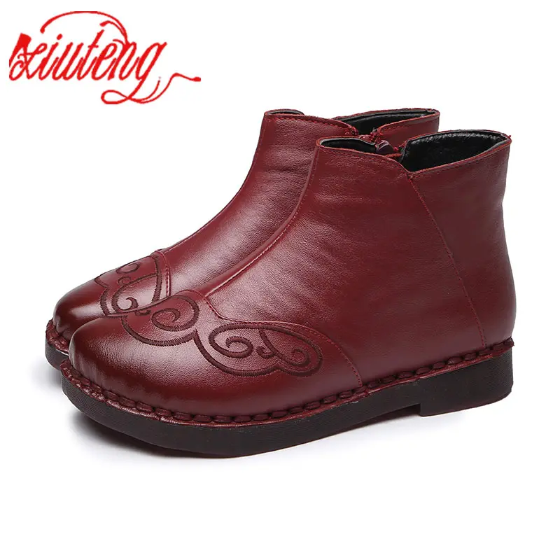 

Xiuteng Women Retro Fashion Handmade Ankle Boots Genuine Leather Flat Boots Comfort Soft bottom Female Casual Shoes Women Shoe