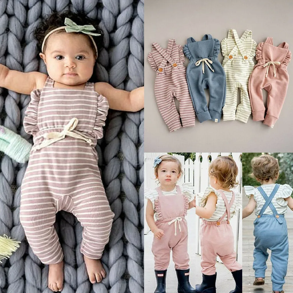 

Newborn Baby Girl Boy Backless Striped Ruffle Romper Overalls Jumpsuit Clothes