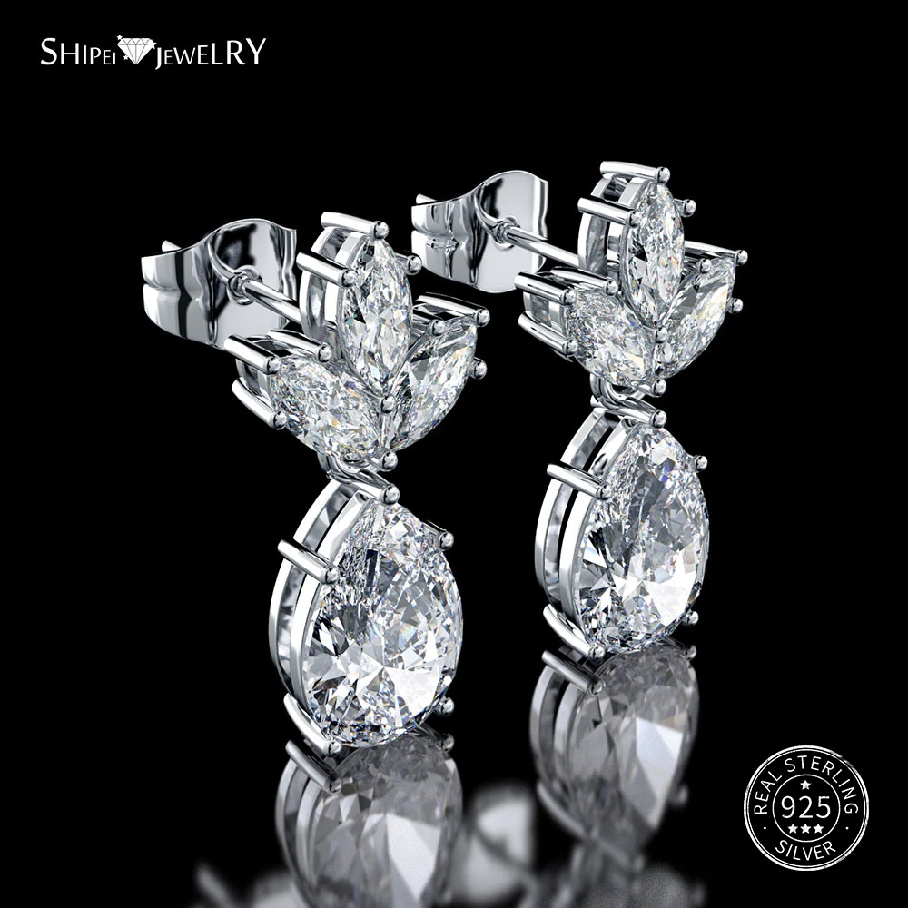 

Shipei 100% 925 Sterling Silver Stud Earrings Fine Jewelry Water Drop Aquamarine Sapphire Ear Studs for Women Anniversary Gift
