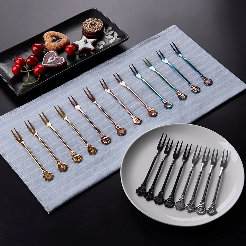 

4pcs Stainless Steel Fruit Fork Set Dessert Tableware Flower Multiple Use Snack