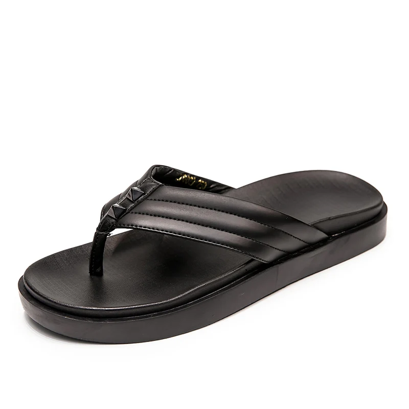 

Summer New Men Slid Cuasual Sandals for Men Top Leather Flip Flops 2019 Flat Shoes