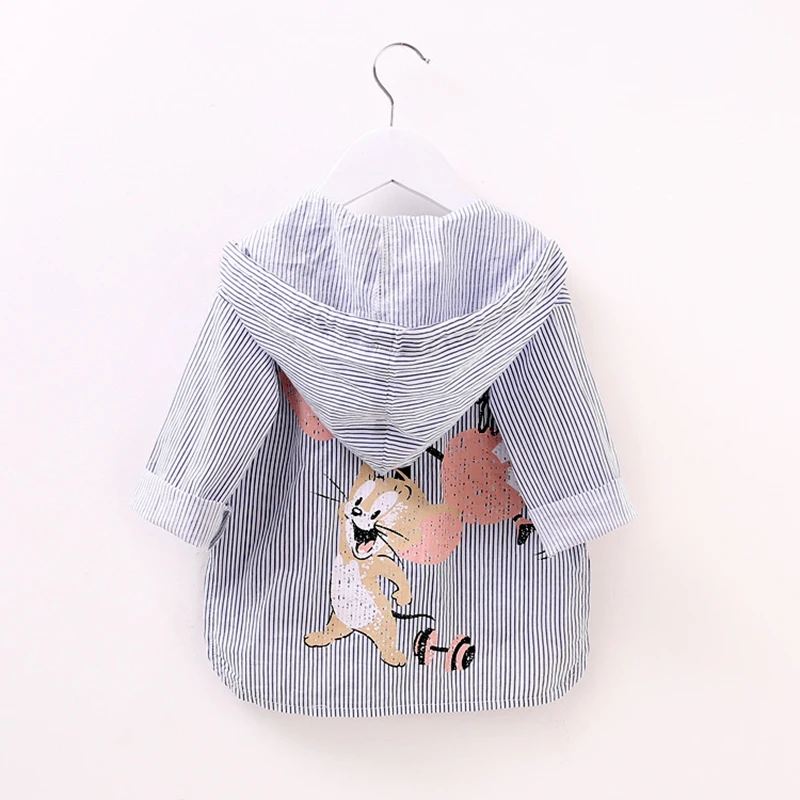 

Summer Baby Girls Thin Coat Cartoon Full Striped Hooded Long Jacket Blouses Sun protection Tee Tops Fashion Kids Clothing