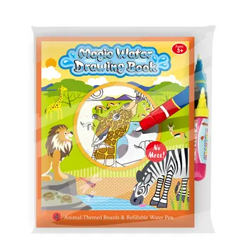 Non-Toxic African Animal Water Drawing Cloth Book: Educational Recognize Toy for Kids with 2 Magic Pens, Multi-Color, and Reusable
