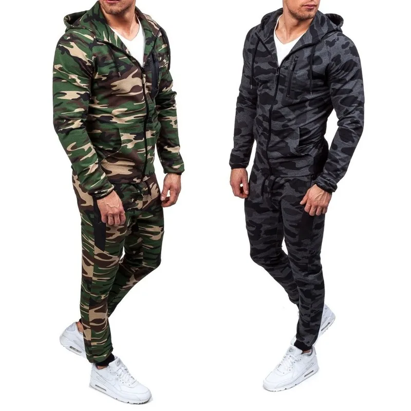 ZOGAA 2018 для мужчин S костюм камуфляж комплект из 2 предметов спортивный костюм осень мода камуфляж костюмы толстовка с ш