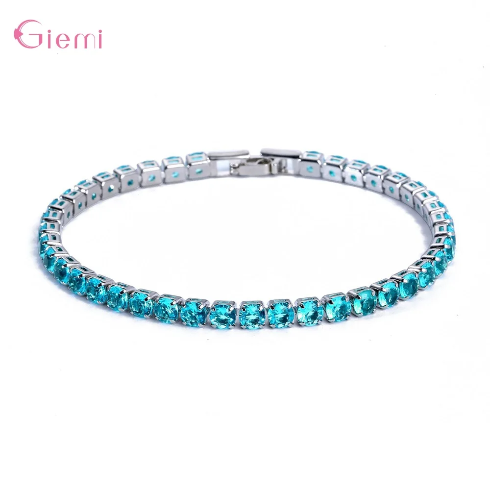 New Fashion Adjustable Tennis Bracelets For Women Shiny Crystal Silver Color Chain Bangle and Bracelet Jewelry Gift - Metal Color: 19cm