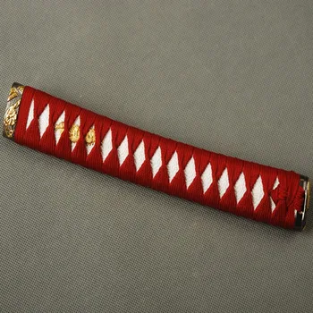

Delicate Sword Fitting Handle for Japanese Katana Straight Tsuka with Red Silk Ito Imitated White Rayskin & Alloy Fuchi Kashira